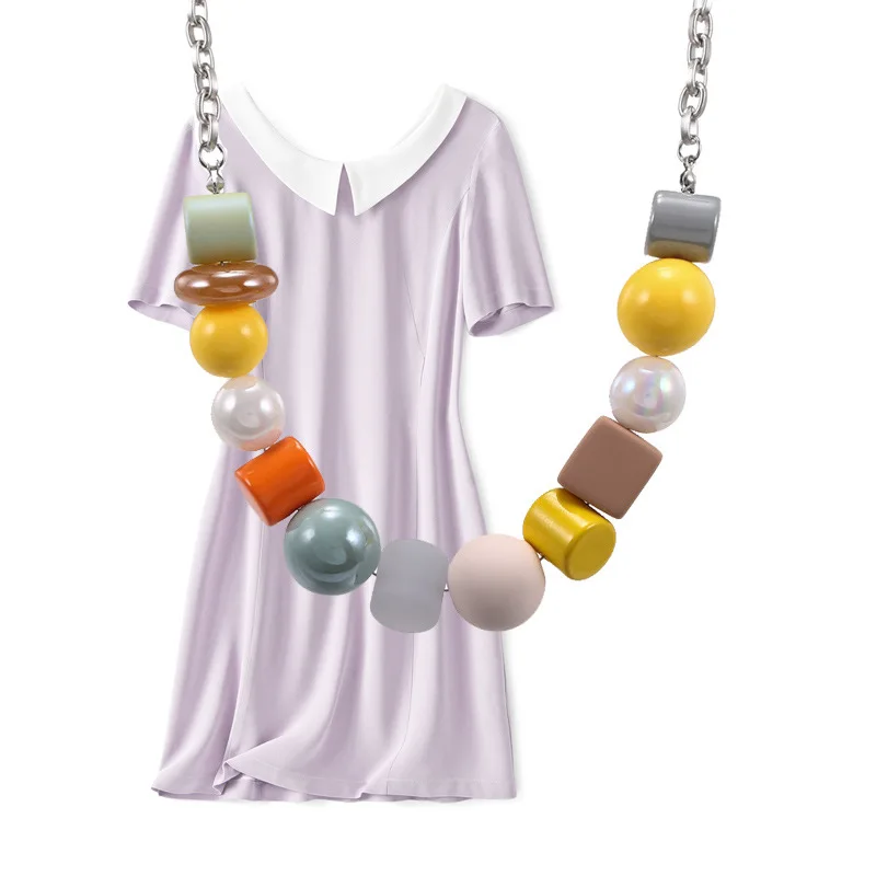 Women's Sweet Wind Candy Color Acrylic Beads Pendant Necklace Versatile Korean Style Necklace Cross-border New Jewelry
