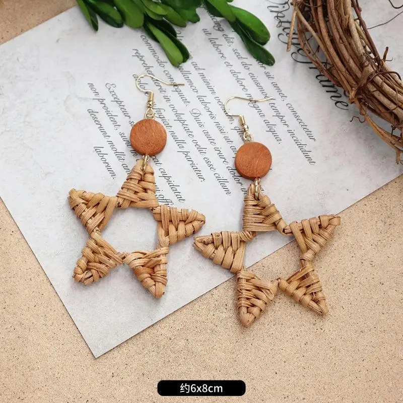 Unique Rattan Earrings Wooden Women Elegant Bohemian Long Earrings Fashion Exaggerate Big Boho Earrings Statement Jewelry 2024