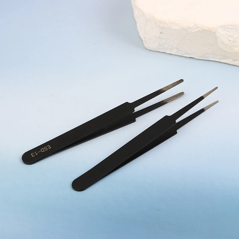 6/9Pcs Black Handle Anti-static Precision Tweezers Set Stainless Steel Curved Straight Tweezers For Electronic Repair Tools