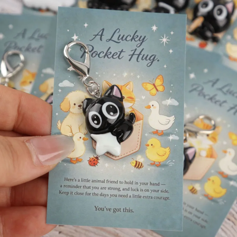 10pcs 2dCute Cat Series Keychain Set Comes with a lucky hug card Healing Animal Bag Charm，Heartfelt Lucky Souvenir Gift，Girl、Wom