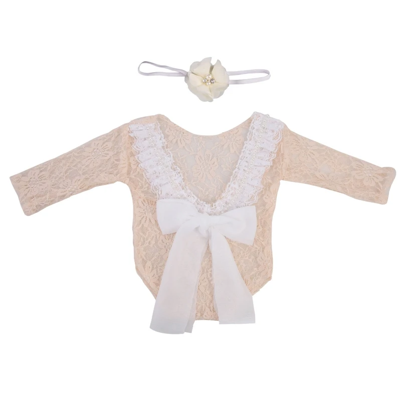 

Baby Lace Romper & Hairband One Piece Jumpsuit Newborn Photography Props Baby Shoot Suit Skin-Friendly Outfit for Infant H055