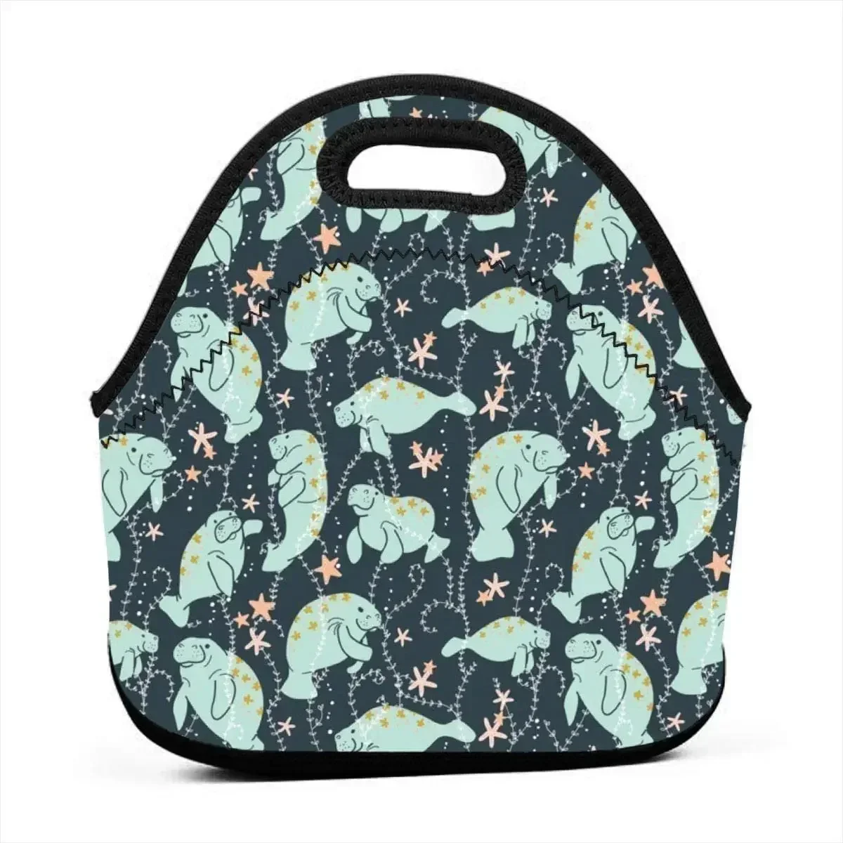 Manatee Animals Insulated Neoprene Lunch Bag Tote Handbag lunchbox Food Container Gourmet Tote Cooler warm Pouch For School