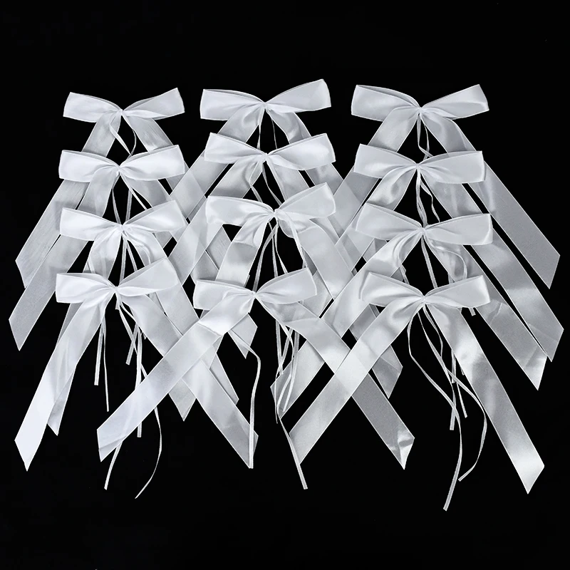 50pcs Wedding Bowknots White Beige Ribbon Wedding Cars Chairs Bow Decoration DIY Bouquet Gift Wrapping Satin Ribbon Decorations