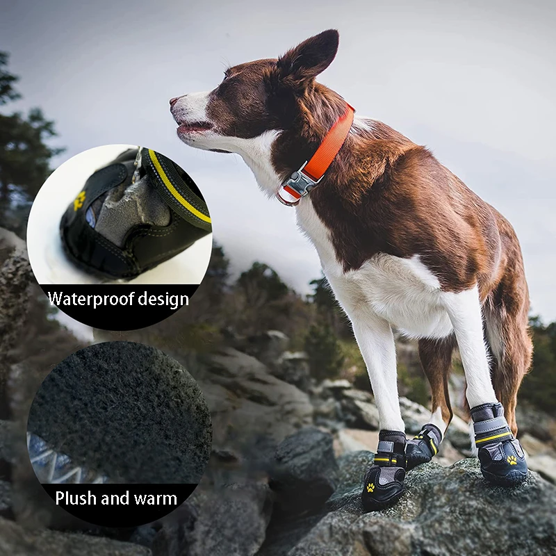 

4Pcs Big dog shoes, pet golden retriever shoes and socks for small and large dogs, anti-dirty, waterproof and will not fall off