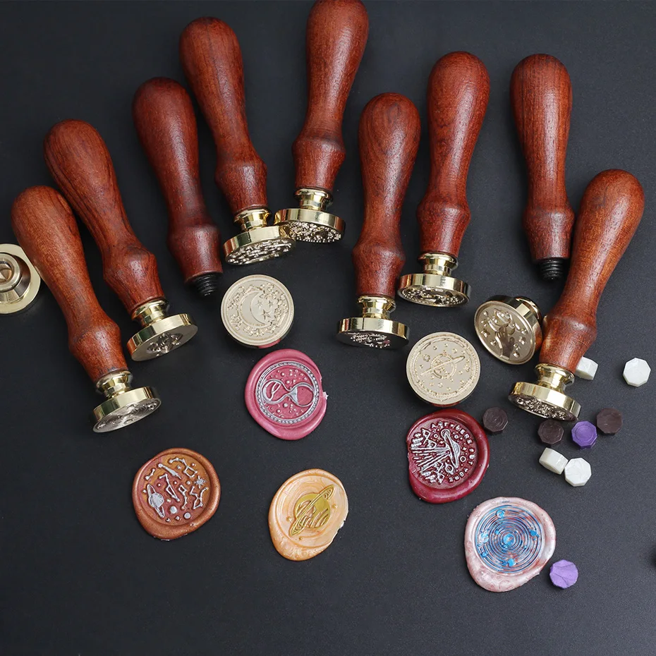 Antique Red Wood Wax Seal Handle With Replaceable Copper Stamp Head DIY Handicraft Wedding Invitation Retro Sealing Stamp Tool view 6