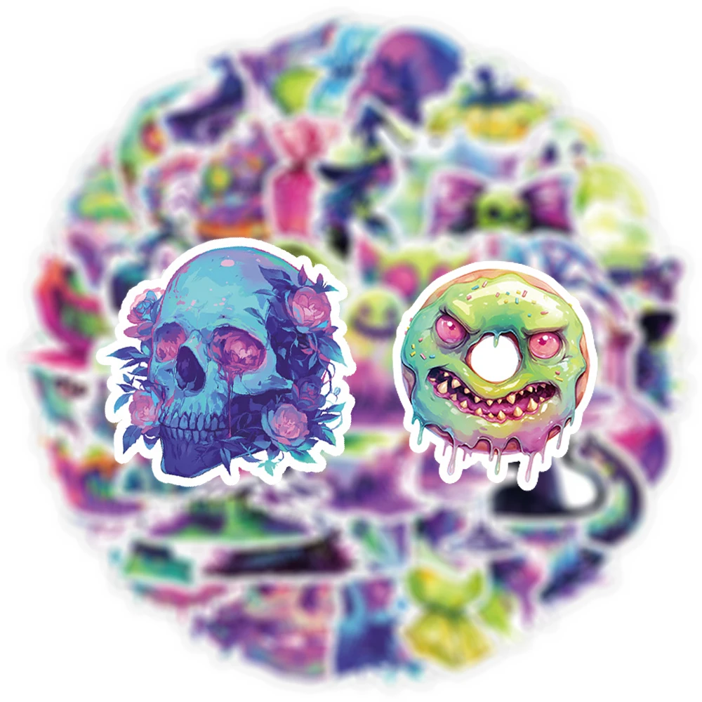 

10/30/50pcs Pink Green Gothic Halloween Stickers Cartoon Creative Decals Decoration DIY Laptop Luggage Phone Cool Sticker Pack