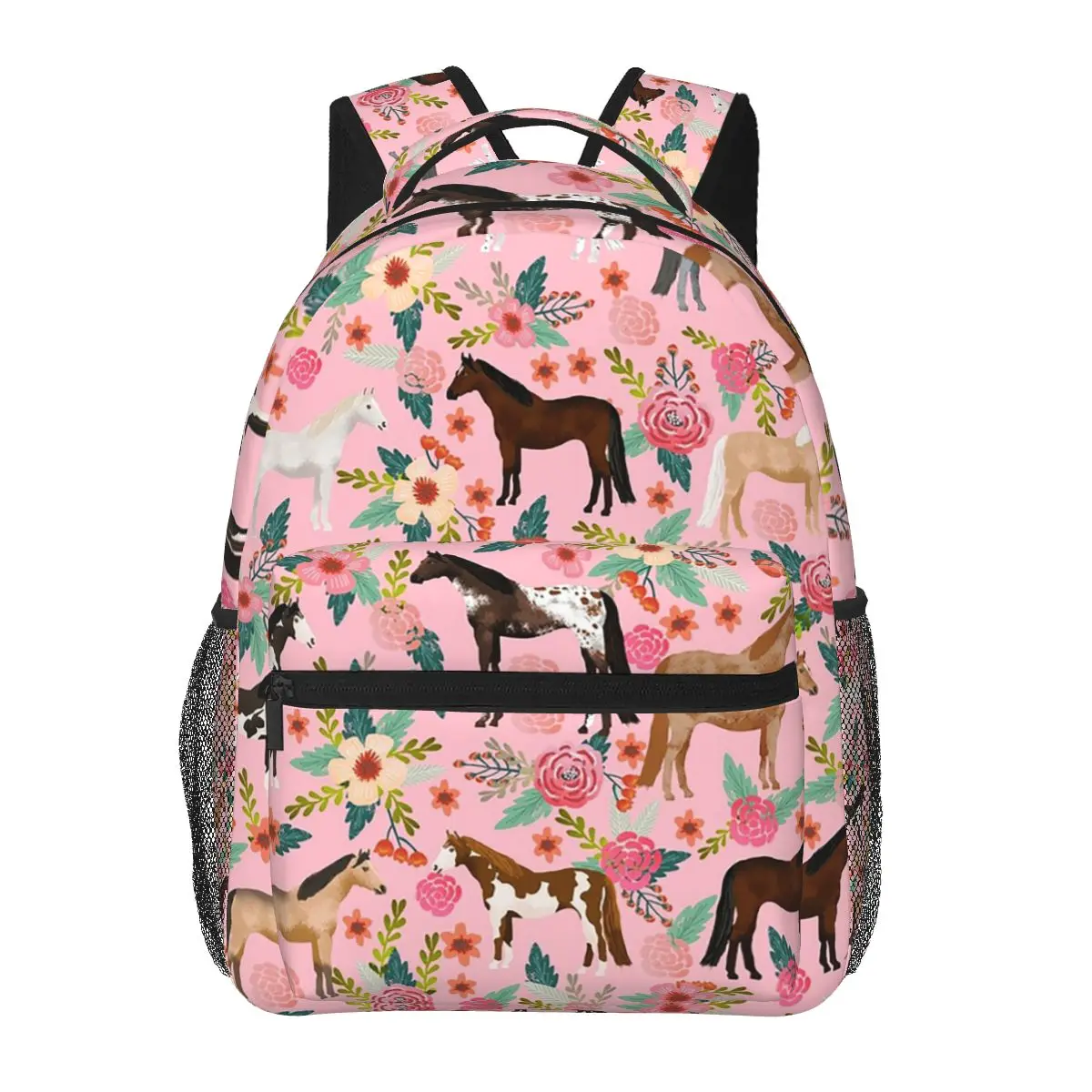 

Equestrian Pastel Floral And Horse Student Backpack School Bag Hiking Travel Daypack for Boys Girls Bookbag Shoulder Bags