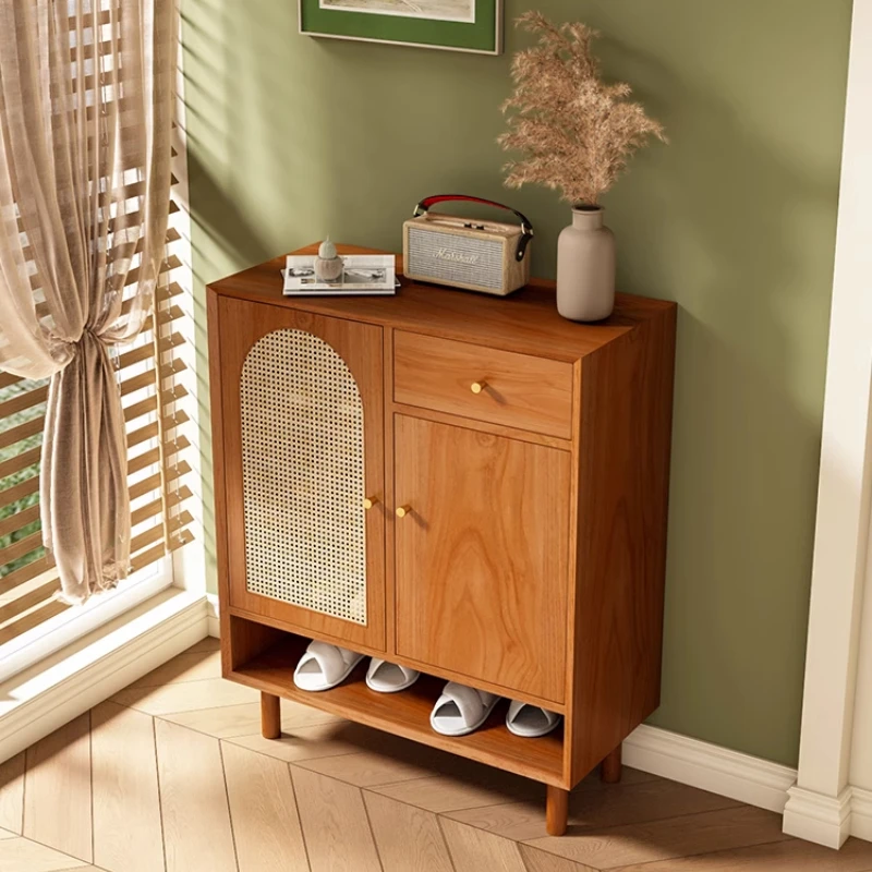 Wooden Shoe Cabinet Modern Entryway Storage Organizer with Bench Space Saving Design for Living Room