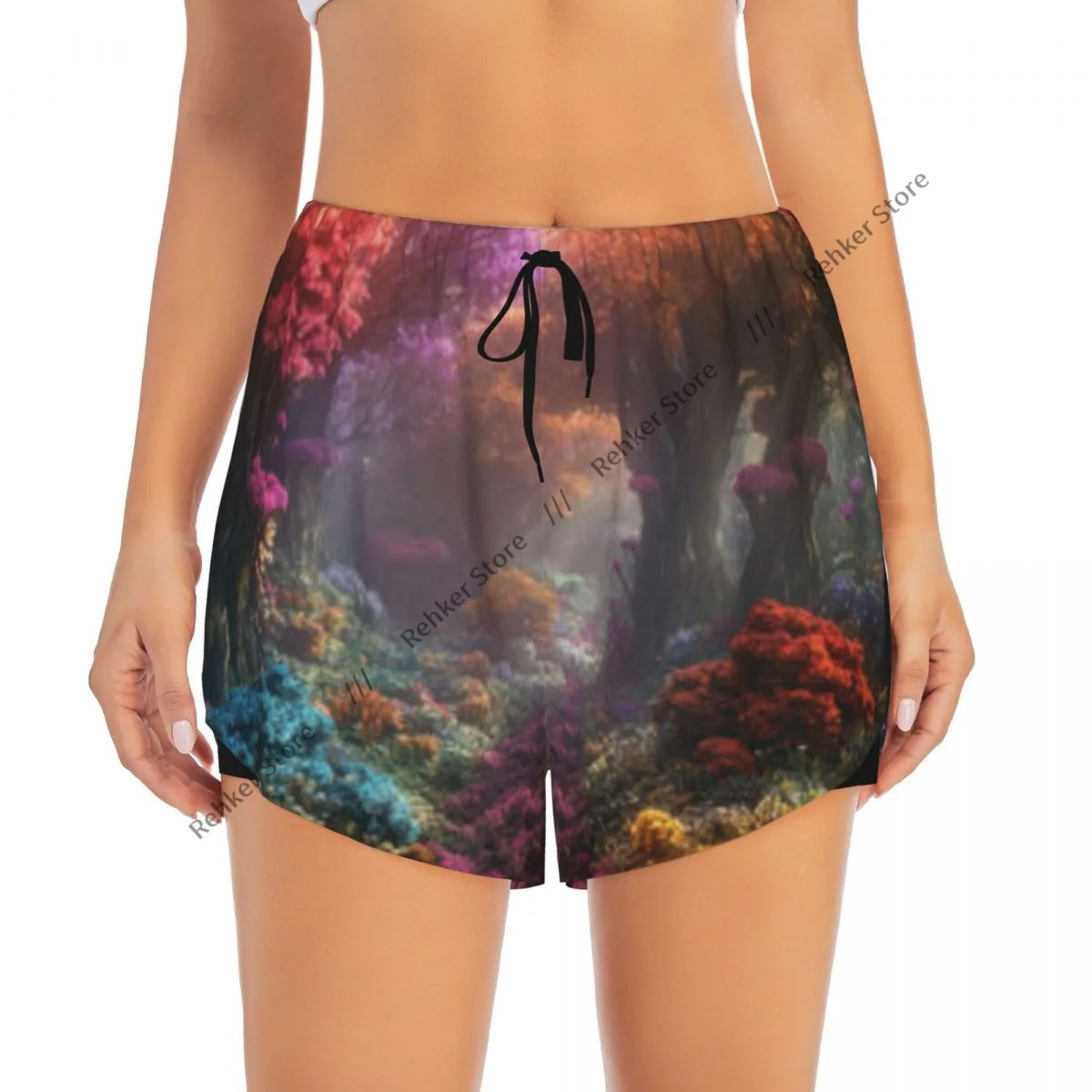 Women Yoga Shorts Lush Path Winds Through Magical Forest Lightweight Athletic Quick Dry Breathable Outdoor Running Shorts