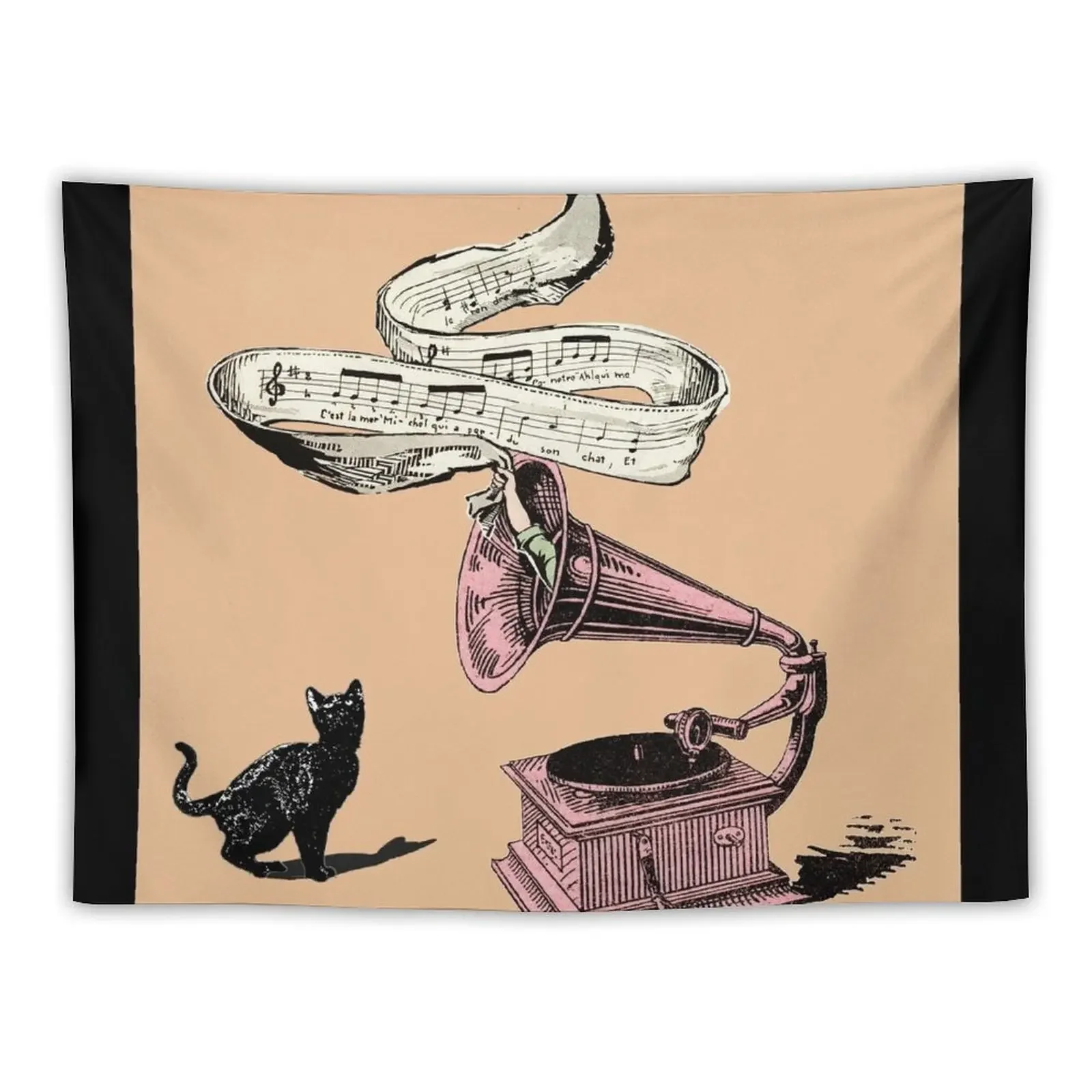 

The Cat and the Song (orange) Tapestry Home Decorations Aesthetic Room Decorations Tapestry