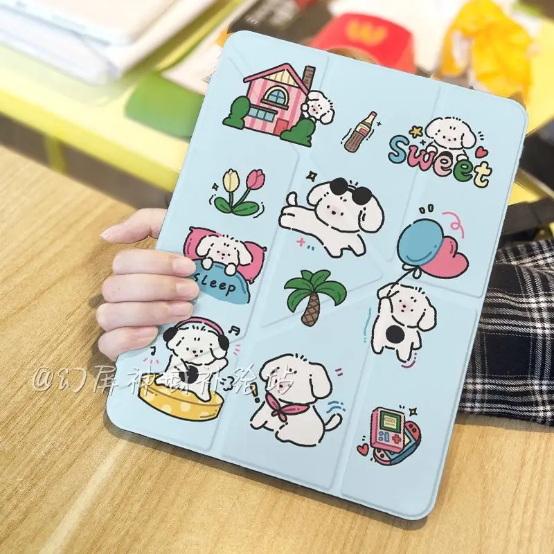Dog Summer iPad Case For iPad Pro 11 13in 2025 iPad Pro 12.9in Air7 10th 11th M4/5 MINI Anti-fall 3+Y Fold Protected Cover