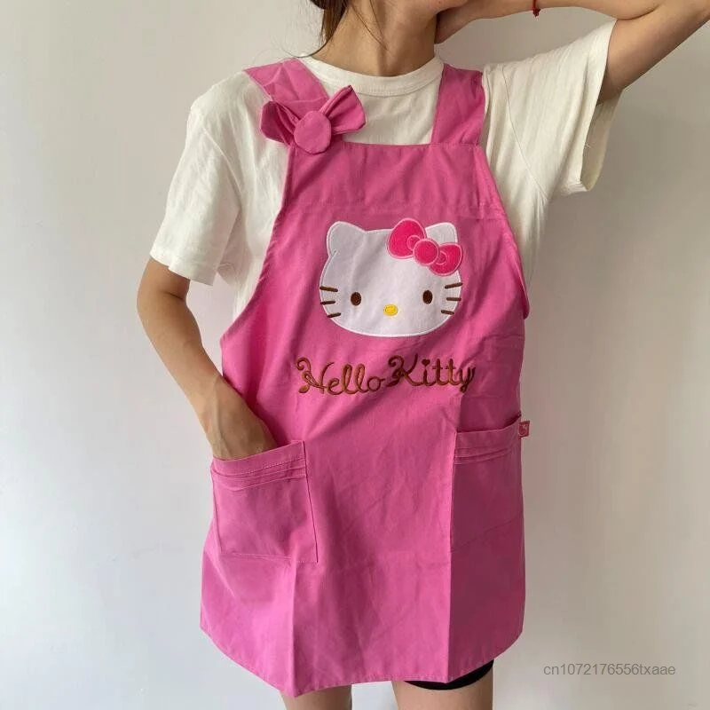 Sanrio Hello Kitty Cartoon Cute Pink Apron Kitchen Accessories Home Supplies Cleaning Cooking Sleeveless Aprons Boyfriend Gift