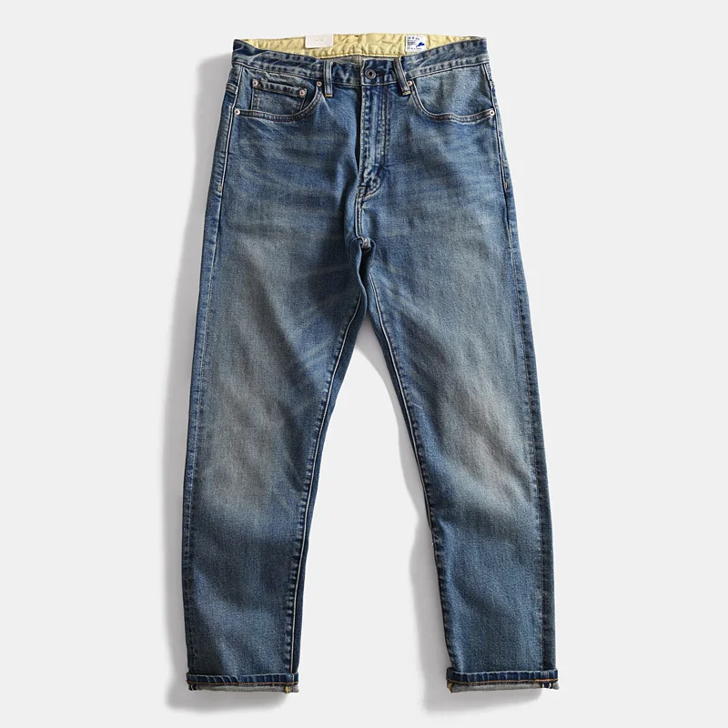 Heavyweight Selvedge Slightly Stretch Vintage Washed Straight Denim Jeans - Japanese American Retro Men's Casual Pants Amekaji