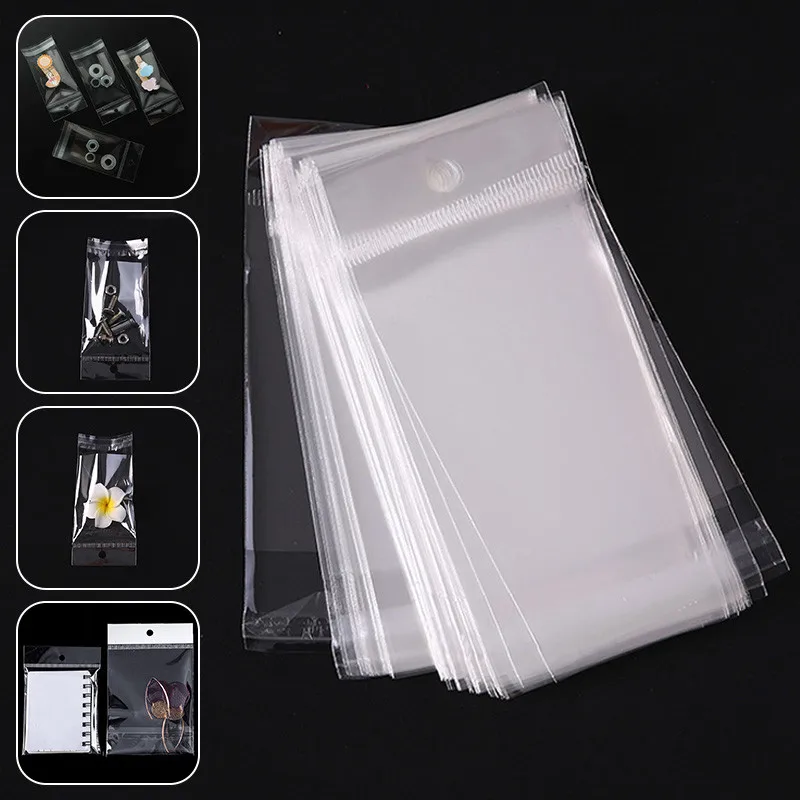 1000 pieces/self-adhesive transparent plastic storage bag, retail packaging, with hanging hole, and commodity hanging hole bag