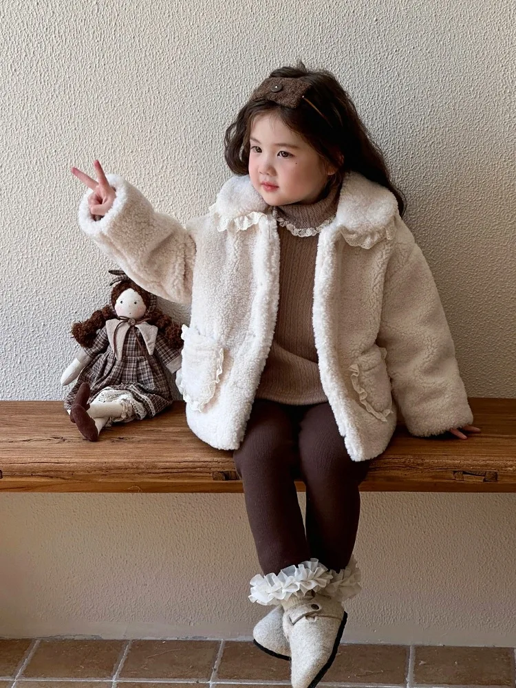 

Girls' Coat Autumn Winter New Fashionable Children's Warm Lamb Wool Baby Girl Winter Thickened Furry Jacket