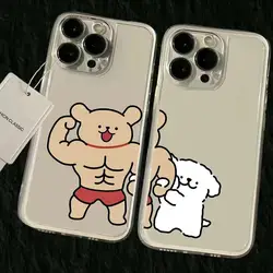 Funny Cartoon Puppy Couple Phone Case For iPhone 11 12 13 14 15 Pro Max XR X XS Mini 8 7 Plus SE 2020 Fashion Clear Case Funda