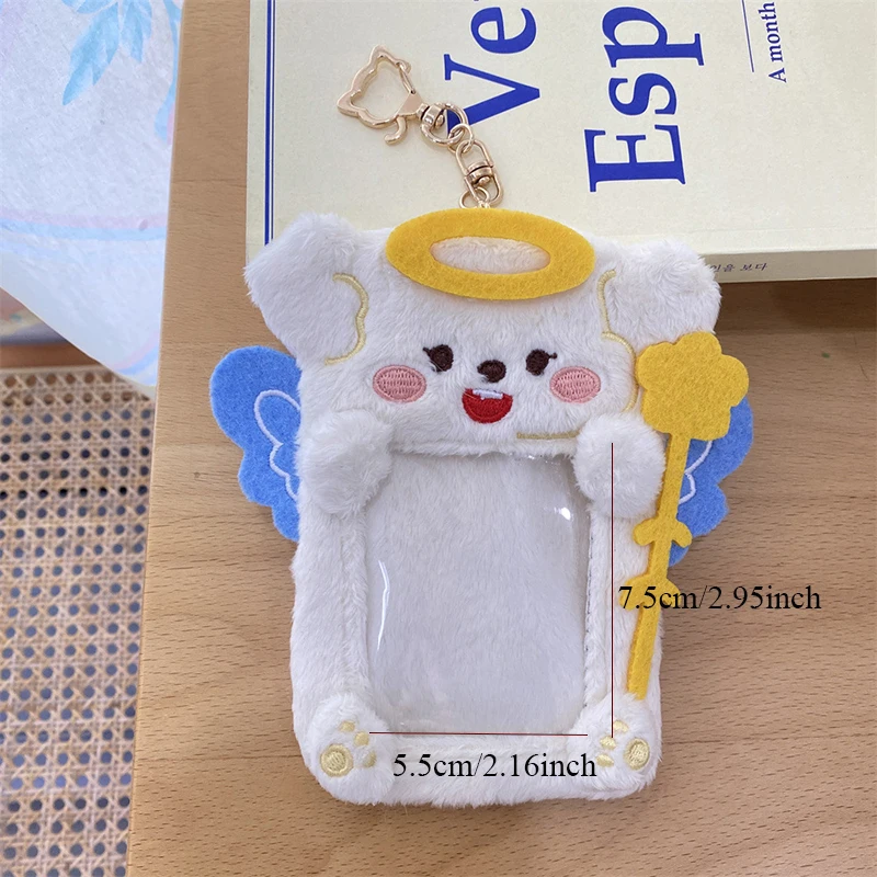 INS Devil Angel Plush Photocard Holder 3 Inch Cartoon Ins Card Holder Photo Protector Card Sleeve Cover Keychain Bag Pendant