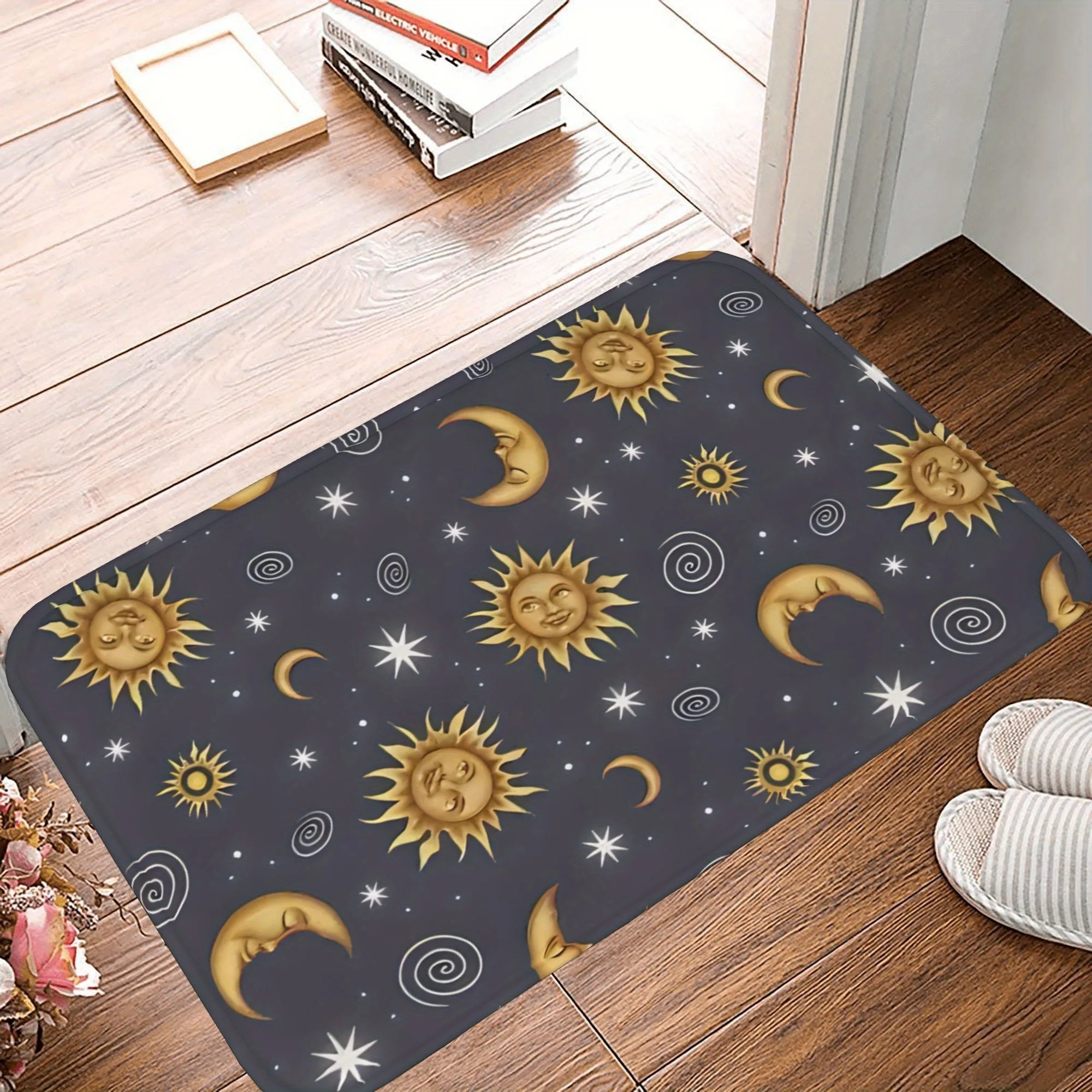 

1PC Golden Stars & Moon Kitchen Rug Non-Slip Door Mat Pop design Bathroom Rug Bath Mat Carpet for Home Sink Laundry Decor