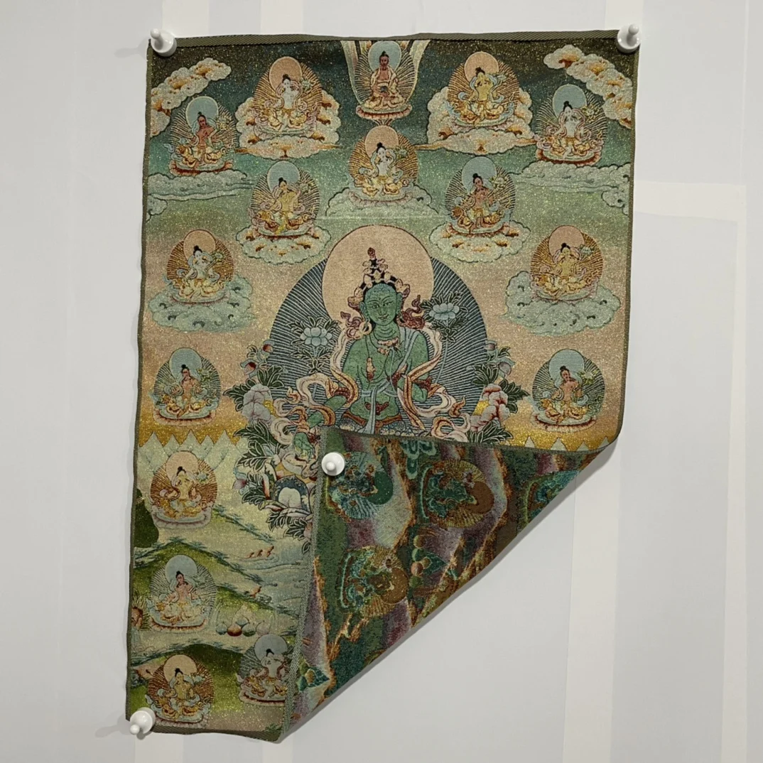 35' Old Nepalese Temples Silk Embroidery Green Tara Buddha Thangka Hanging Screen Worship Hall Town House