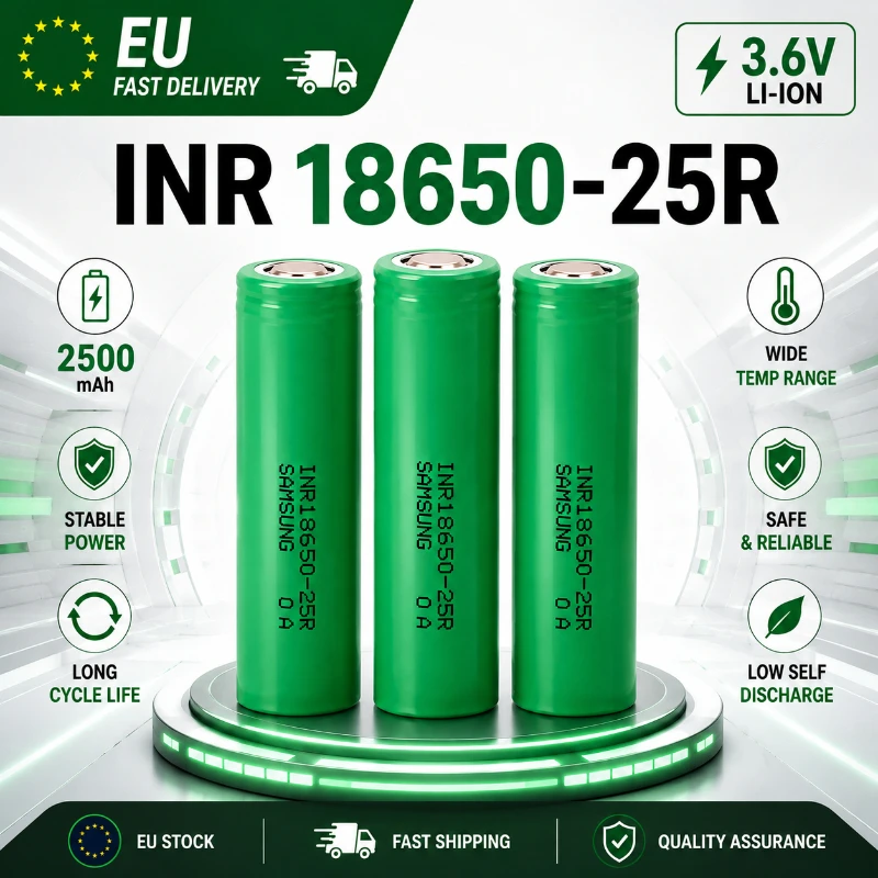 Image of INR18650 25R Lithium-Batterie 2500mAh 3,6V 20A, Hochleistungs-18650-Akku mit kontinuierlicher Entladung, ideal für Akkupacks, Werkzeuge und Ausrüstung, EU-Lagerbestand mit Versand aus Polen.