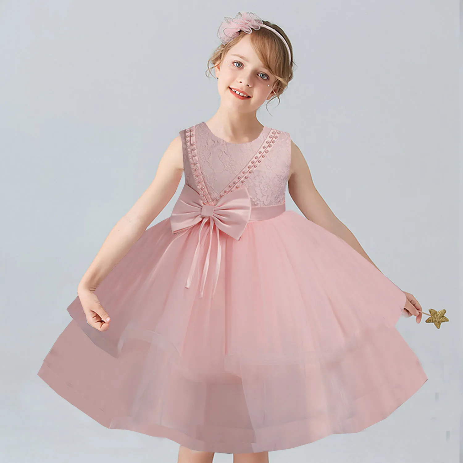 

AmyStylish Little Big Girls 2-10 Years Pearls Tulle Flower Girl Birthday Pageant Party Holiday Dress