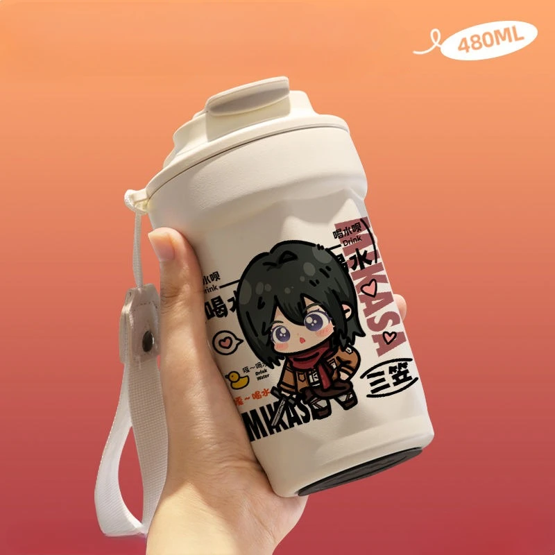 Attack On Titan Levi Ackerman Mikasa Ackerman studente portatile di grande capacità in acciaio inossidabile portatile thermos cup regalo di festa