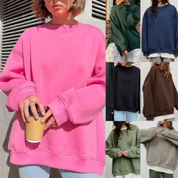 Sudadera holgada de lana con cuello redondo para mujer, suéter informal de Color liso, moda de otoño e invierno, 2023
