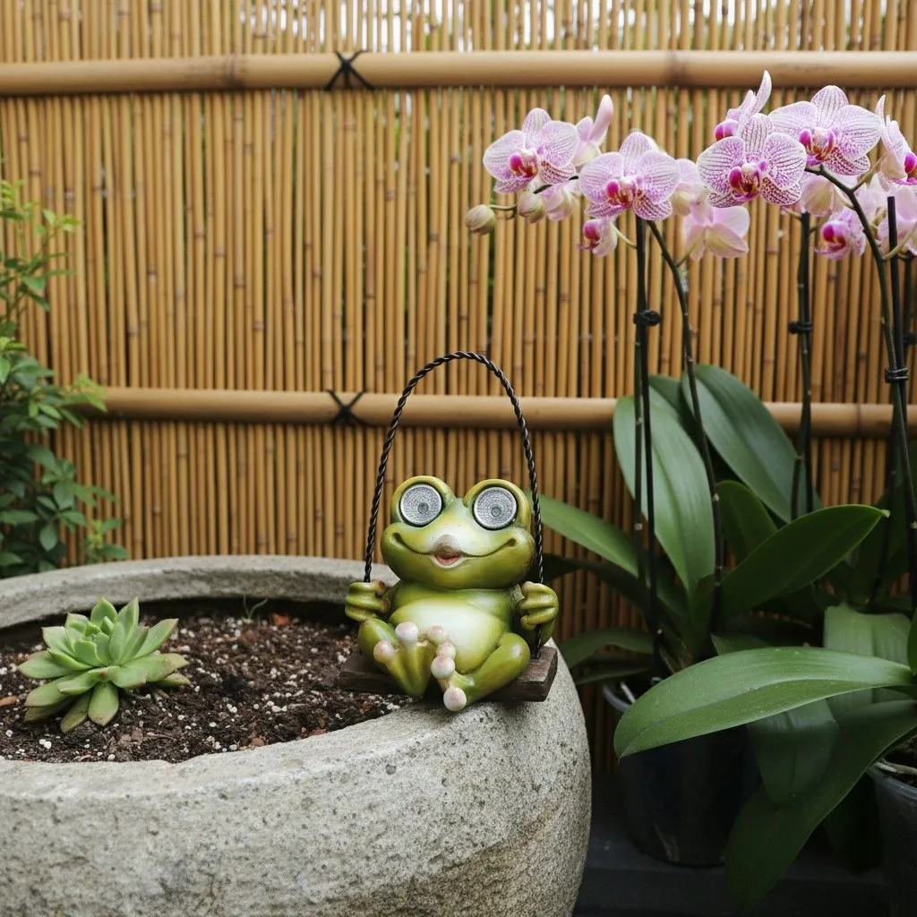 

Садовая статуэтка лягушки на солнечной энергии, качающаяся лягушка из смолы, забавная фигурка лягушки для подвесного декора цветочных горшков