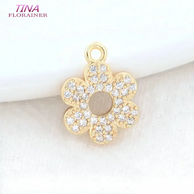 10*14MM 14K Gold Color Brass with Zircon Flowers Charms Pendants Jewelry Making Supplies Diy Necklaces Findings Accessories