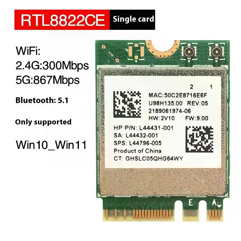 1 Set 2.4Ghz Bluetooth-compatible WIFI Card IPX Connector Card RTL8822CE Dual-Band 802.11ac 1200Mbps M2 Wifi Card