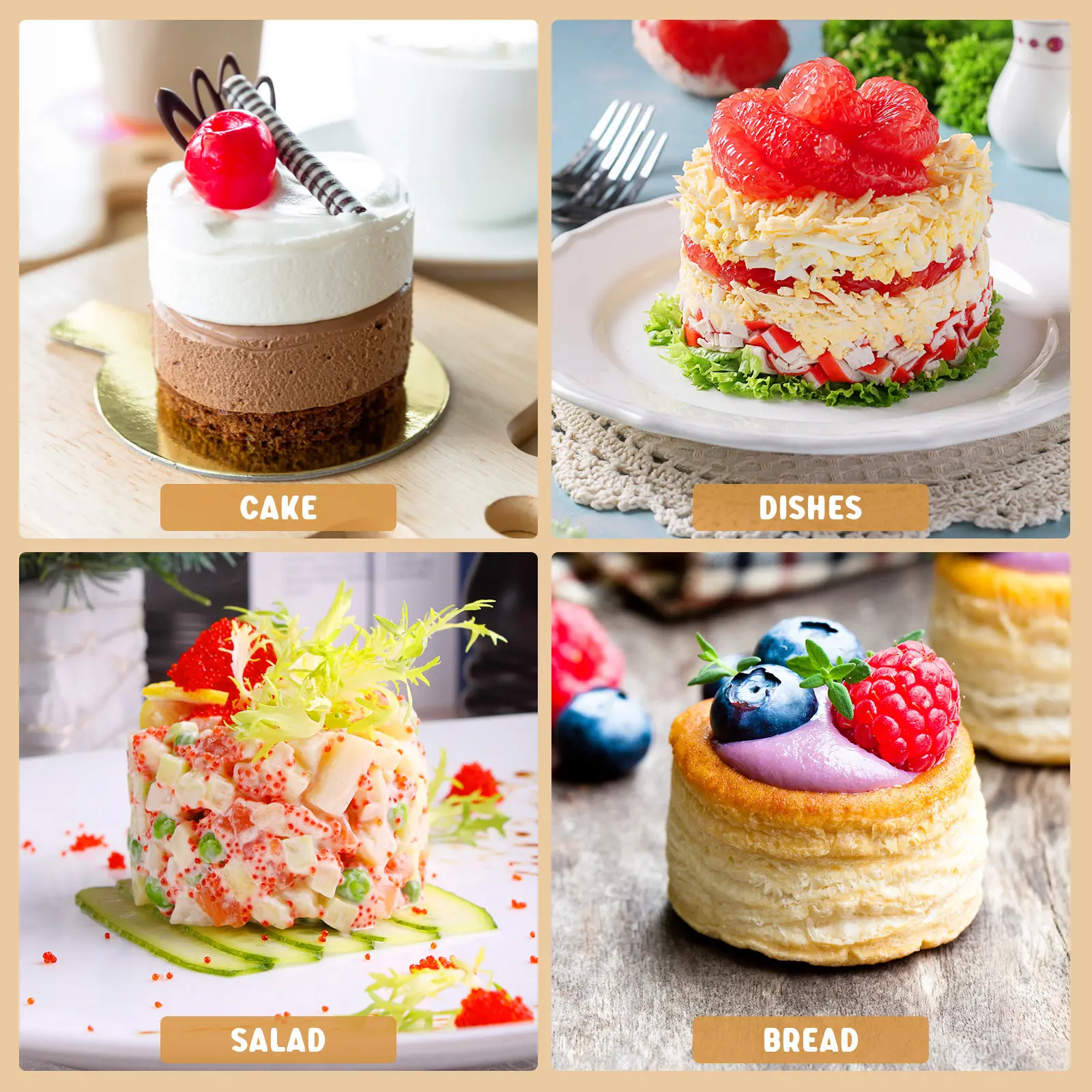 

8Pcs Premium Stainless Steel Cake Ring Molds Non Stick Round Baking Rings for Cheesecake Mousse Cookies Muffins Sushi Balls