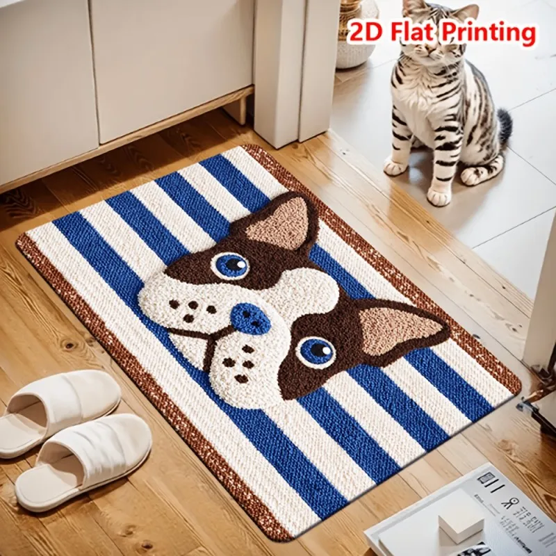 Cute Boston Terrier Dog Pattern Printed Doormat Fashion Striped Entryway Mat Household Front Door Decor Floor Rug