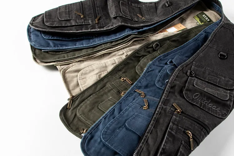Neue Angelwesten für Herren mit mehreren Reißverschlusstaschen, ärmellose Vintage-Cargo-Jacke, Herrenwesten für Camping, Wandern und Outdoor-Aktivitäten. – Detail 26