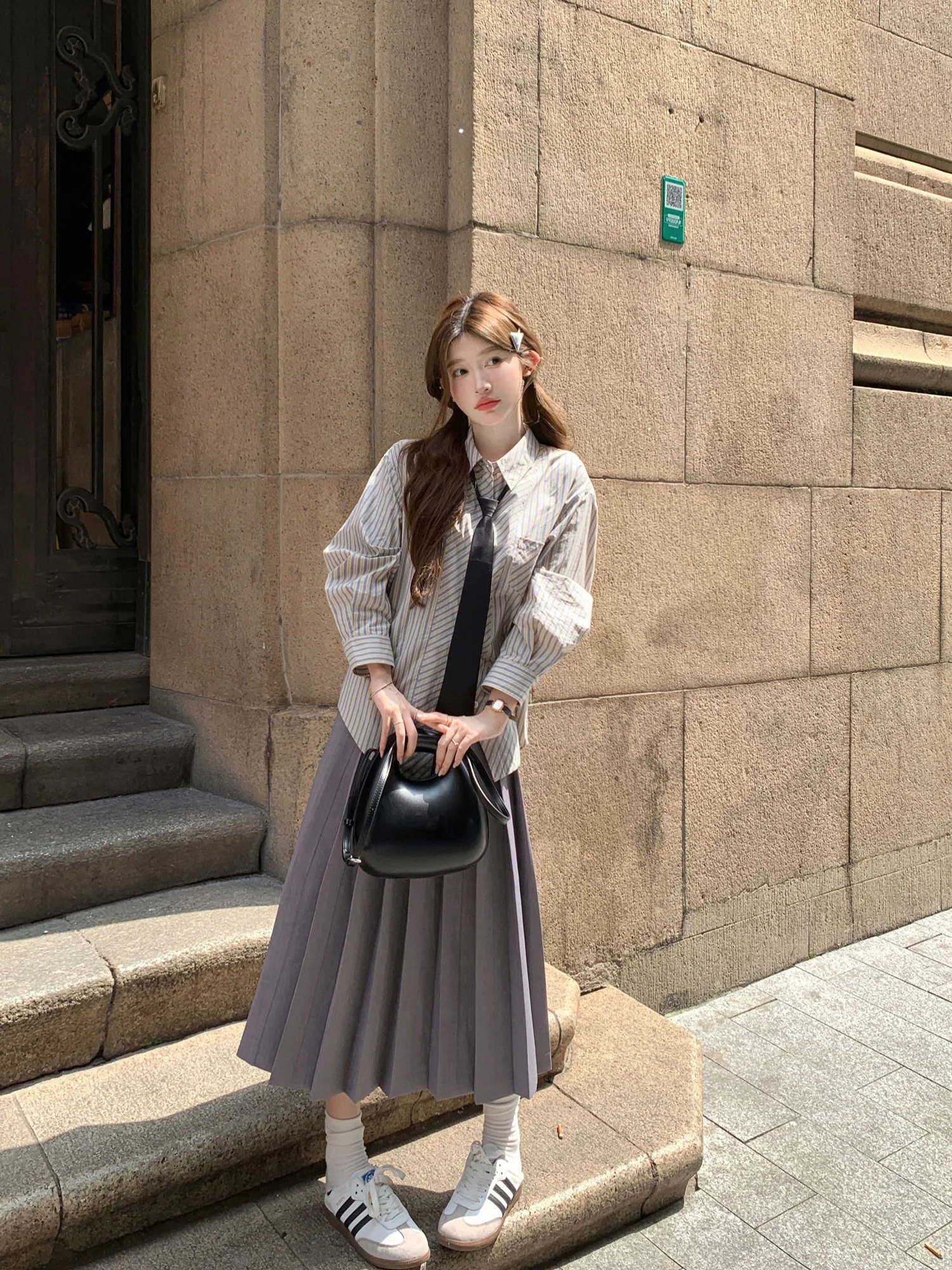 

Женская свободная рубашка Chil Sung в полоску с длинным рукавом, в корейском стиле, с воротником на пуговицах, повседневный топ