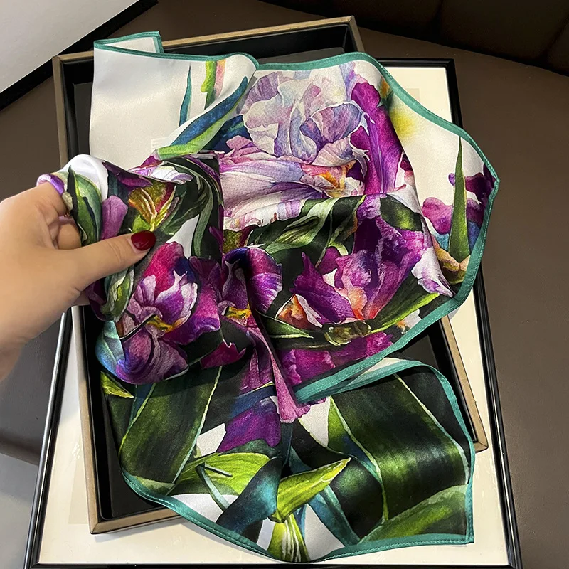 Luxury Brand 100% Natural Silk Scarf Women Design Small Square Shawl Hair Ribbon Headband Fashion Neckerchief Bandana