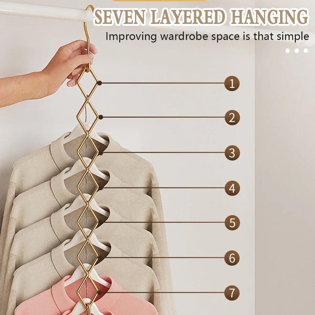 yes2x Cintres Magiques Gain de Place, Organisateur de Placard Pliable, Support de Rangement en Cascade pour Vêtements, 7 Emplacements pour Pantalons, Robes, etc.