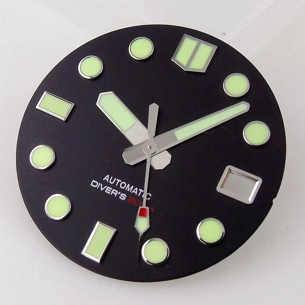 White 29mm Watch Dial Face for NH34 NH35 NH36 Movement 300m Diver Watch Part Green Luminous for 3.8/4 clock Crown