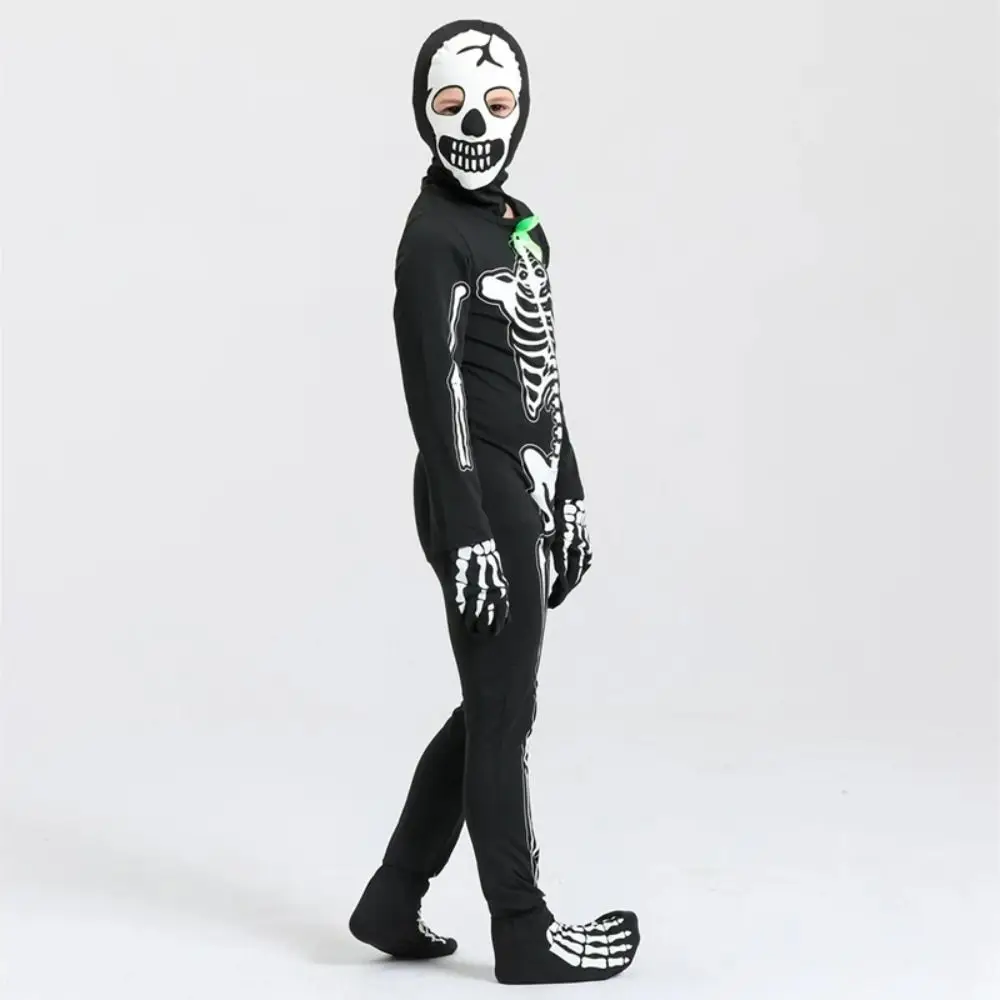 Disfraces de vestir, disfraz de calavera de Halloween, disfraz de Cosplay con capucha que brilla en la oscuridad para niños, muñeca para padres e hijos, juego de rol