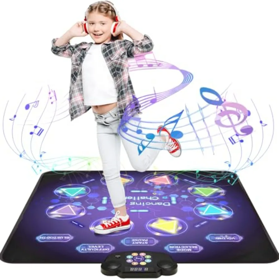 LED Light-Up 8-Button Dance Pad for Ages 3-12: Rechargeable with Adjustable Volume Bluetooth Built-in Music 8 Modes 3 Difficult