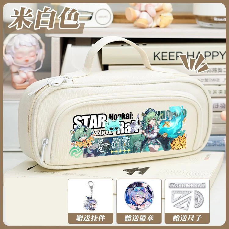 أسود أبيض، لطيف، سعة كبيرة، هونكاي: ستار ريل، حقيبة أقلام مقلمة أنيمي، مقلمة للأطفال والمراهقين، مستلزمات مدرسية للبنات والأولاد #1