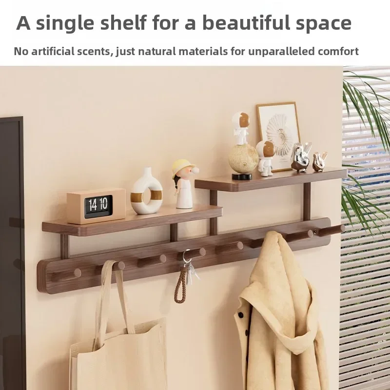 Exquisite Wall-mounted Solid Wood Coat Rack, No Punching On The Wall, Hook Behind The Door, Bedroom Entrance, Row Hook Hanger