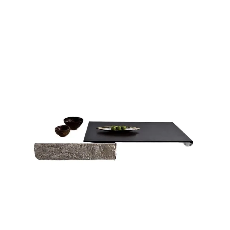 

Modern simple wabi sand wind travertine coffee table, Italian light luxury, glass short table, creative square combination