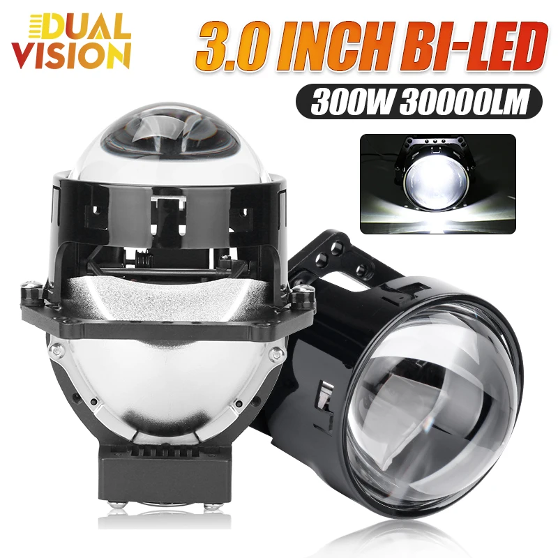 

3.0 inch 300W Bi-LED 6PCS+3PCS Car Headlight Projector Lens for Hella 3R G5 30000LM High Low Beam Retrofit Halo Light 6000K