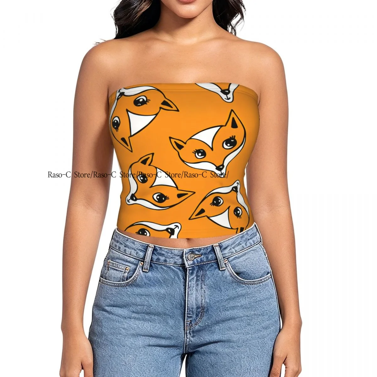 Women Shirt Summer Strapless Backless Tops Fox Heads Sleeveless Vest
