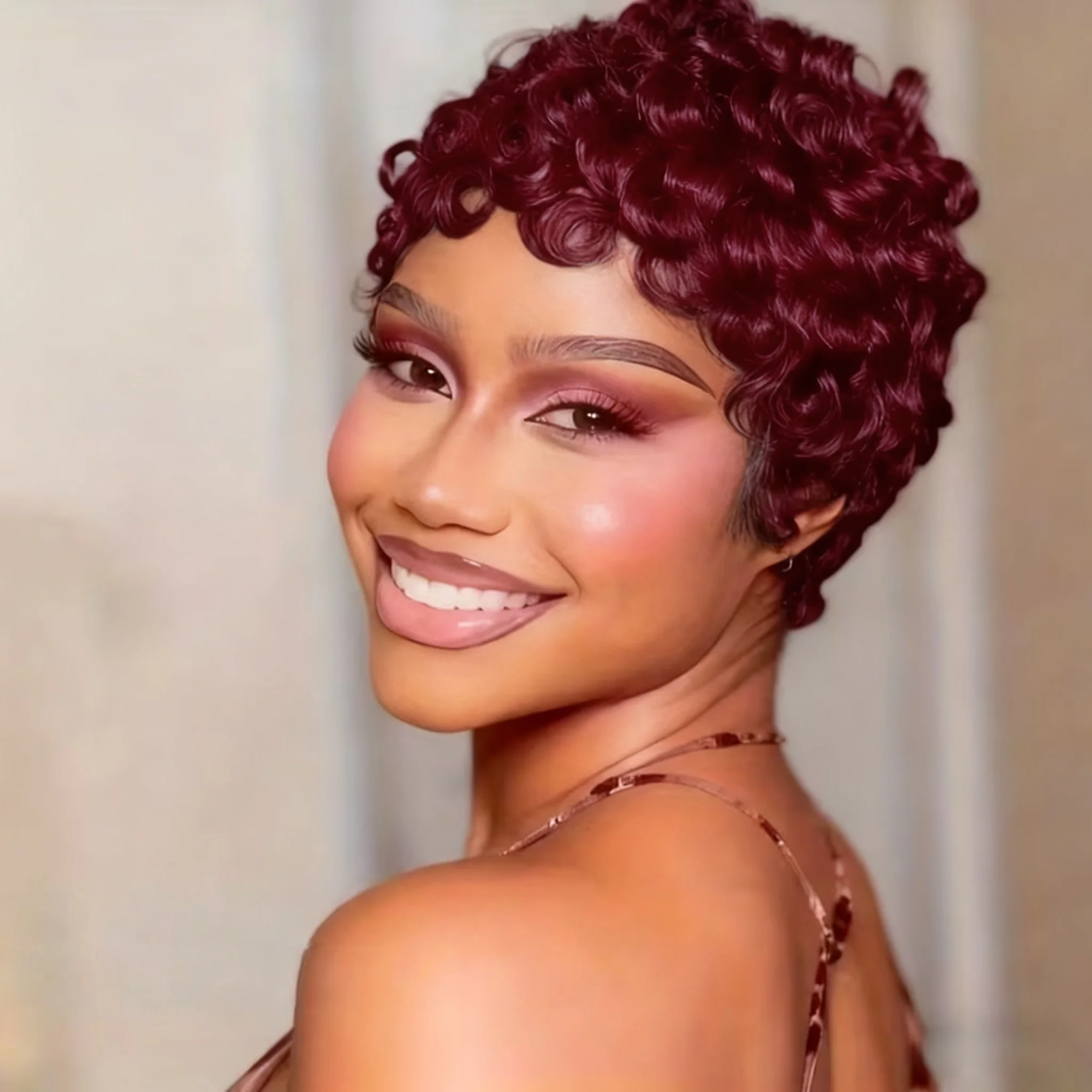 Brazilian Human Hair Wig, Short Pixie Cut with Bangs