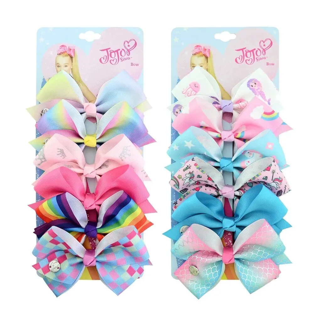 6 Pieces/Set JOJO Siwa Hair Bows Printed Unicorn JOJO Clip Handmade Hair Bow With Clip Hairgrips Hair Accessories