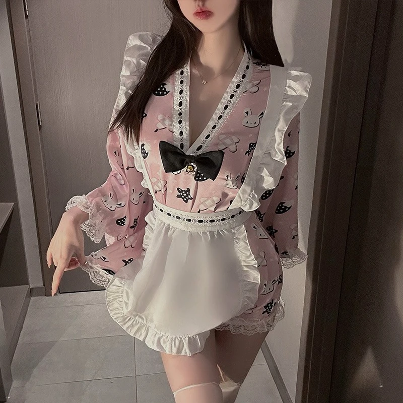 Plus size cos quimono uniforme bonito dos desenhos animados impressão tradicional arco cinto yukata roupão sexy boate empregada desempenho lingerie