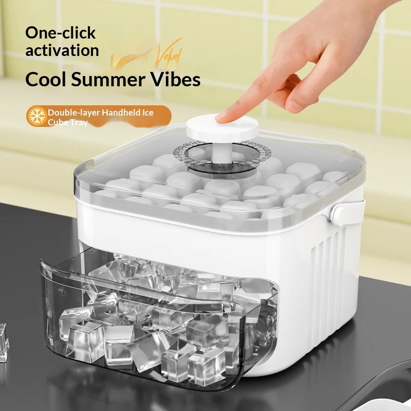 Molde para Cubitos de Hielo de Grado Alimenticio, Tipo Prensa, con Caja de Almacenamiento para Refrigerador