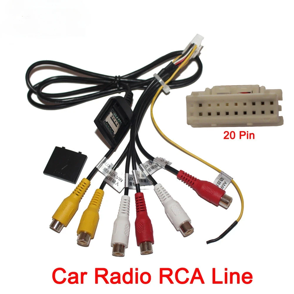 20 P car radio cable Car Stereo Plug Radio RCA Output AUX Wire Harness Wiring Connector Adaptor subwoofer cable 4G SIM card slot
