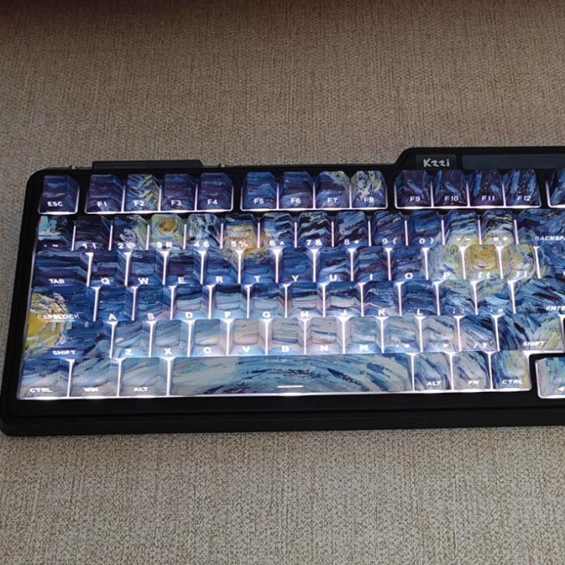 Starry Night Over the Rhine Keycaps OEM Profile PBT Keyboard Replacement Caps For Gaming Office DIY Custom Artistic Peripheral